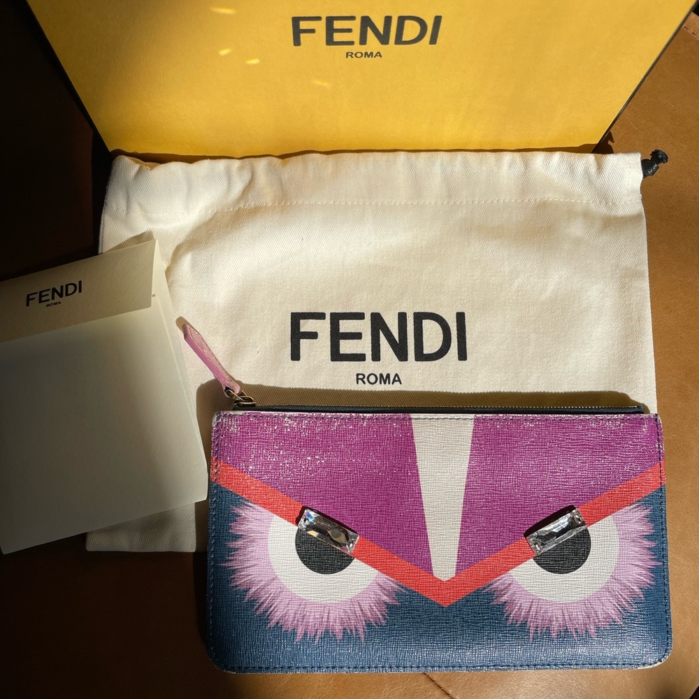 Fendi Monster Painted Leather Pouch